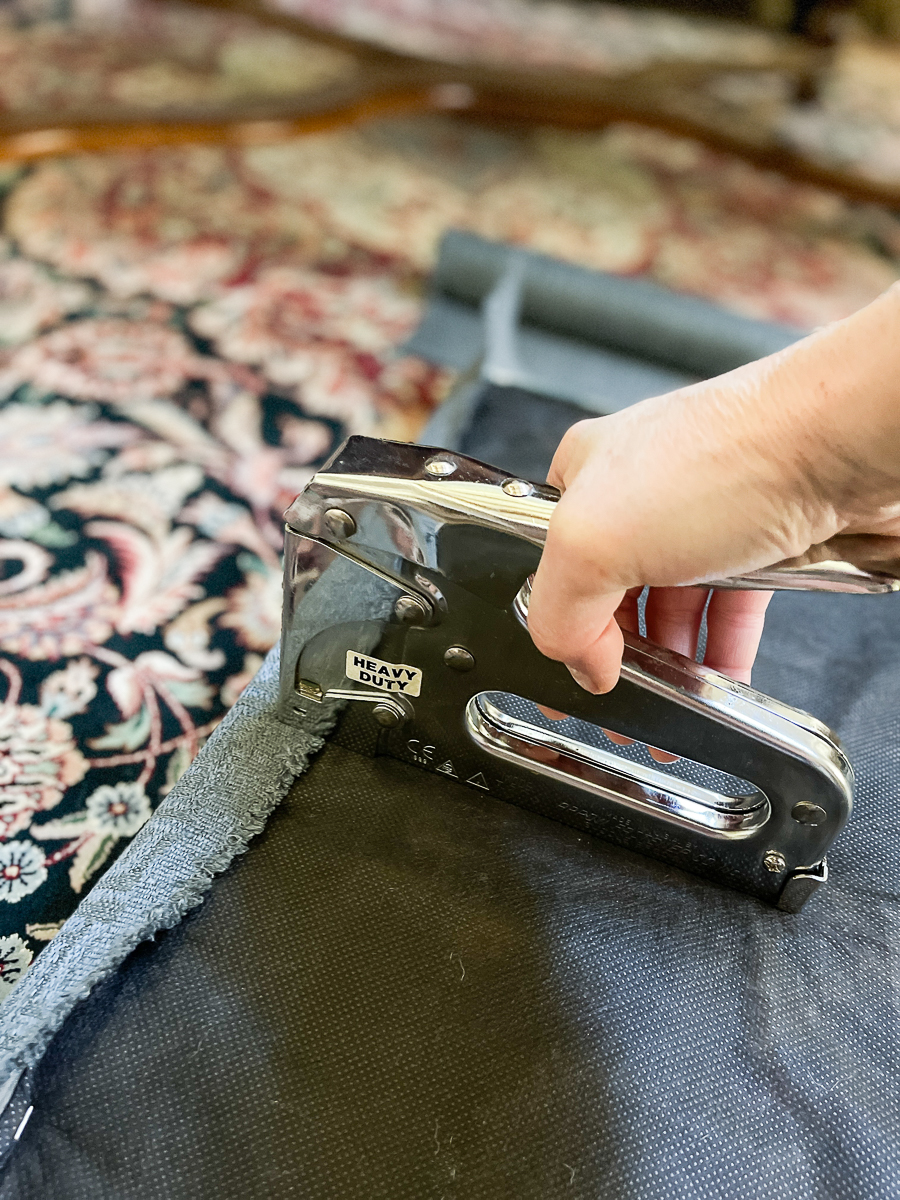 stapling fabric to cushion