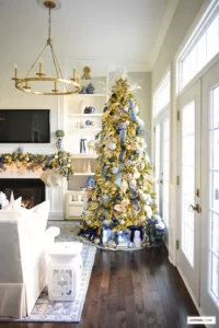 christmas tree with blue and gold