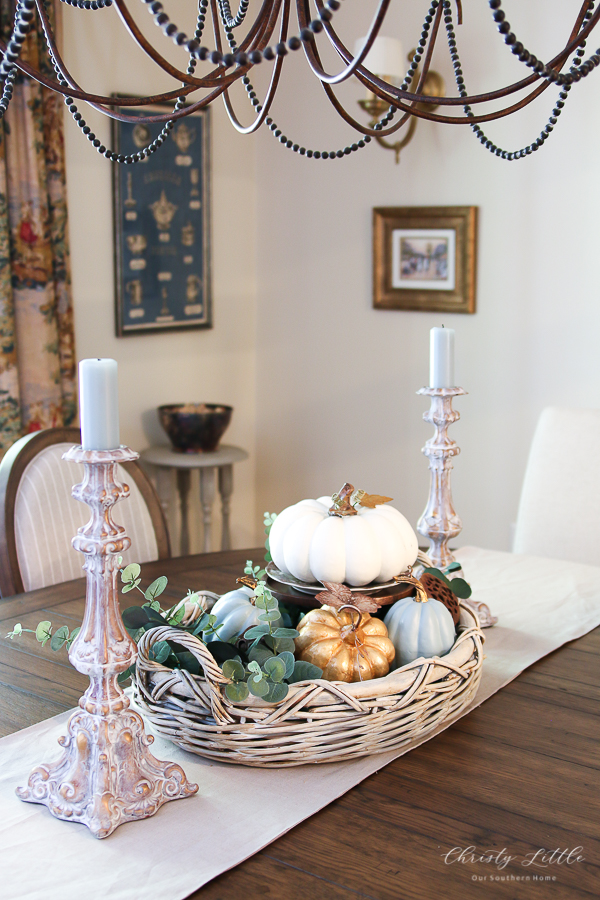 dining room table with basket
