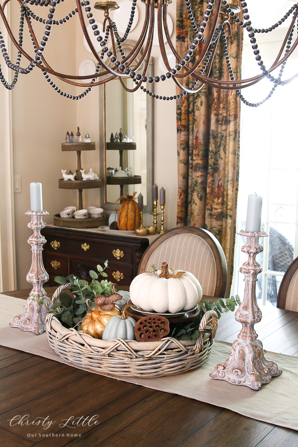 dining table with pumpkins