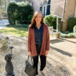 woman in black leggings with denim shirt