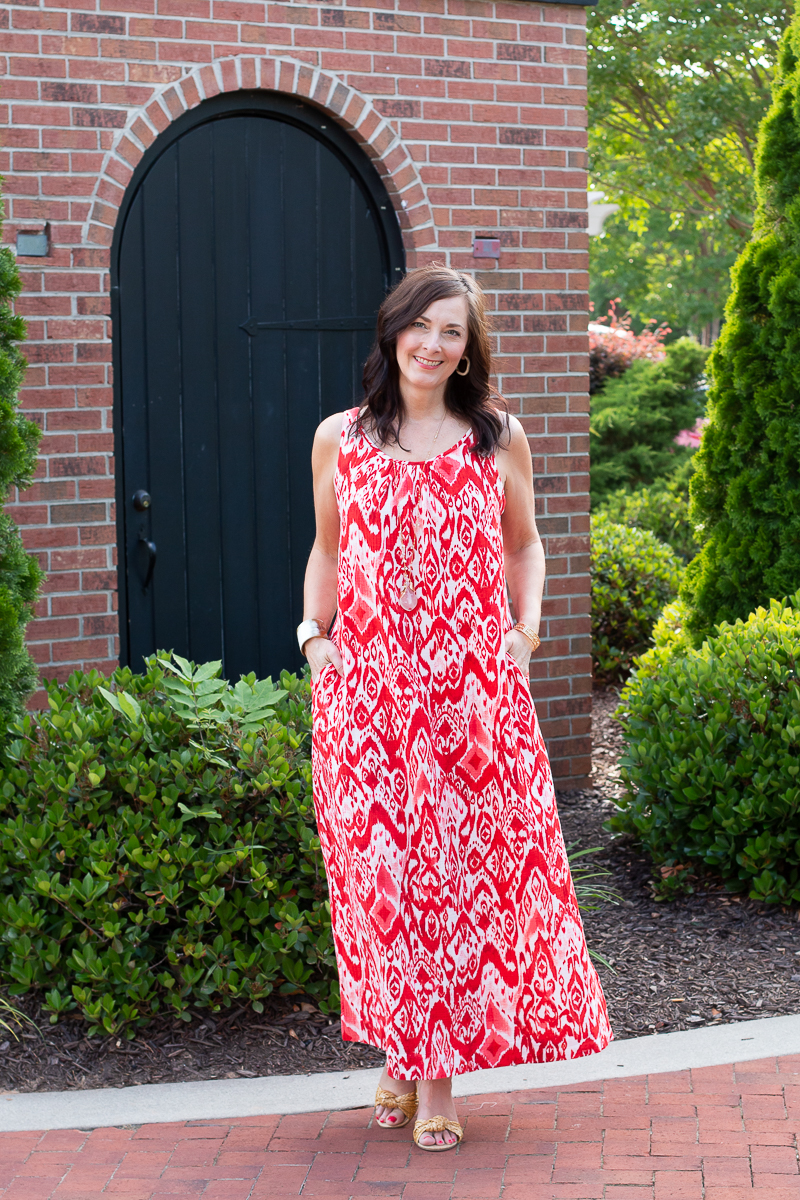 red ikat dress