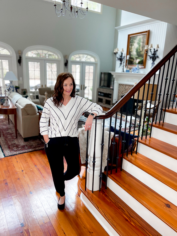 woman by stairs