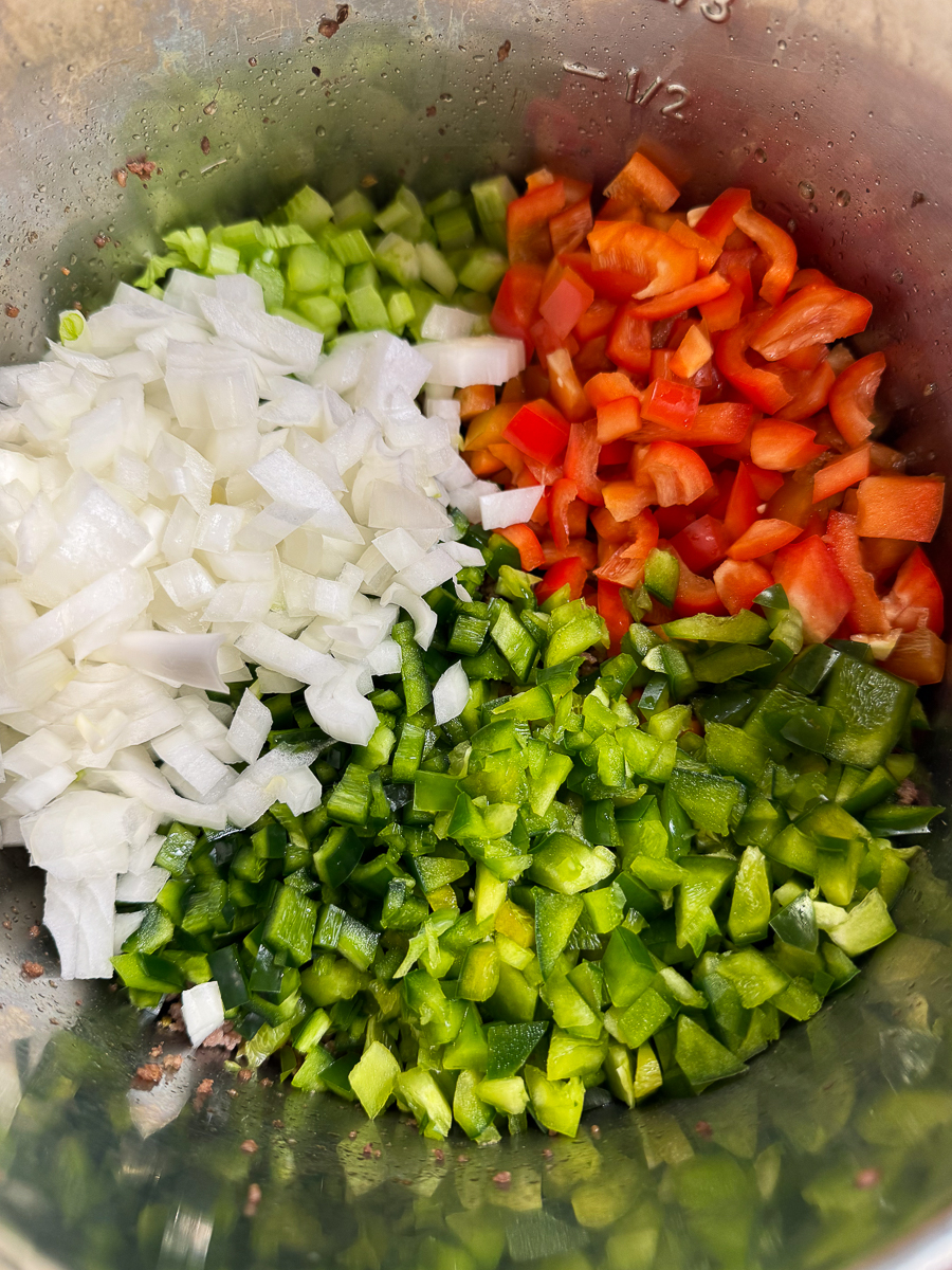 veggies chopped in pot