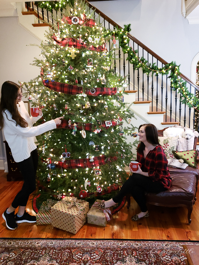 ladies by a christmas tree