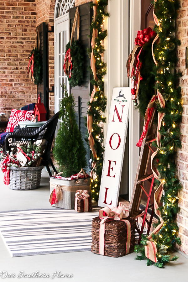 Large, southern front porch decked out for the holidays. So many great DIY and affordable ideas!