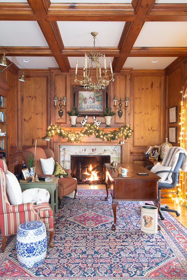 christmas wood paneled study