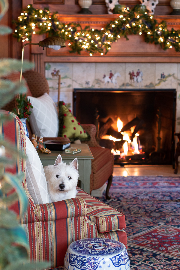 christmas wood paneled study