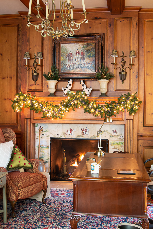 christmas wood paneled study