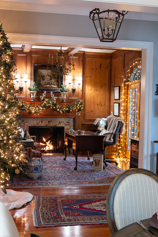 christmas wood paneled study