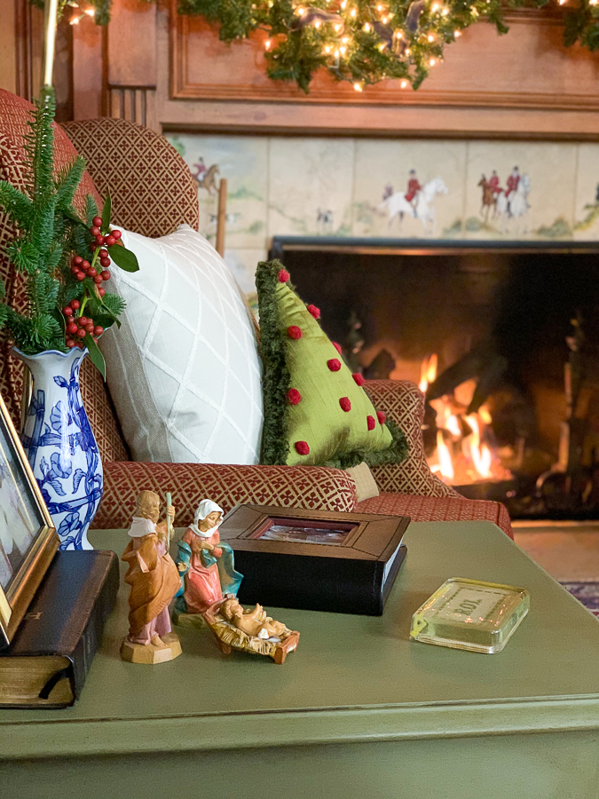 christmas wood paneled study