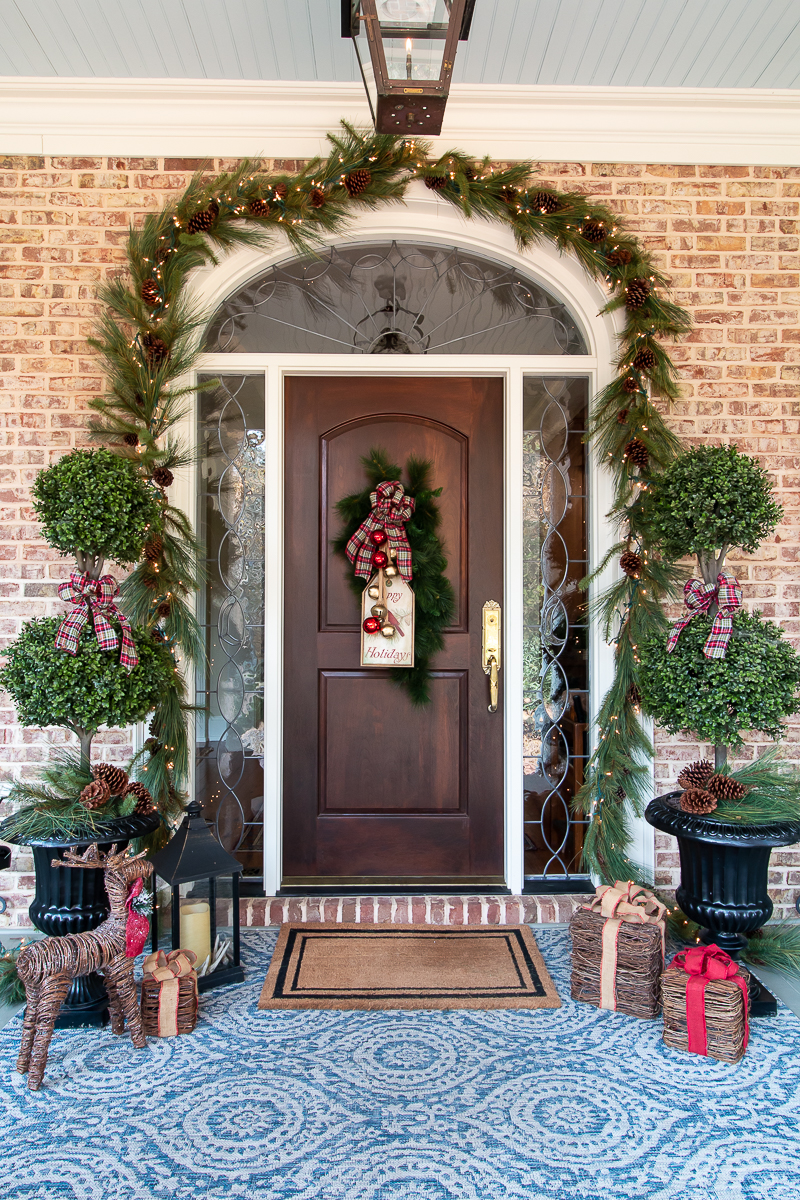 front door with garland