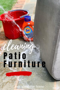 cleaning cushions with Tide and hose