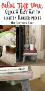 Farmhouse stool makeover with a tinted wax technique for thrift store makeover day via Our Southern Home