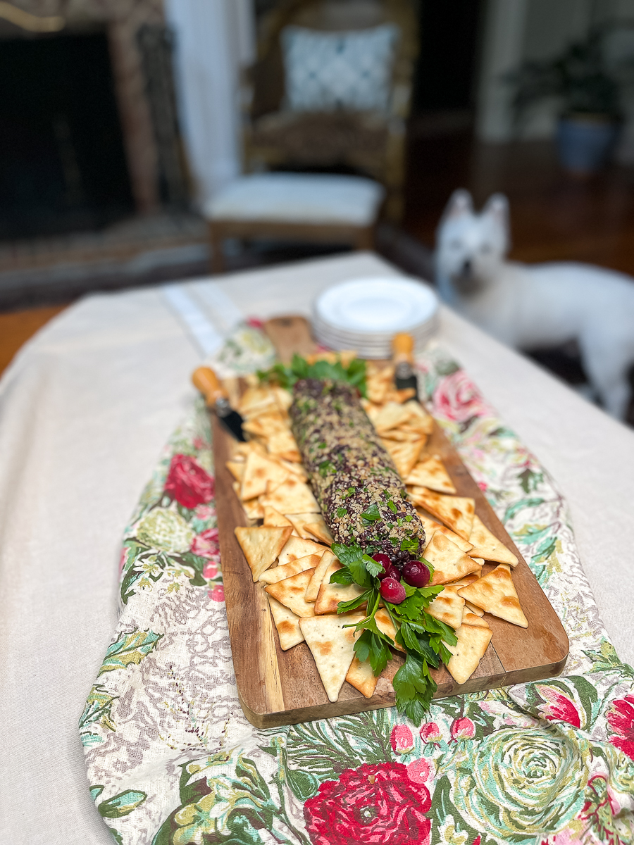 goat cheese log on plate