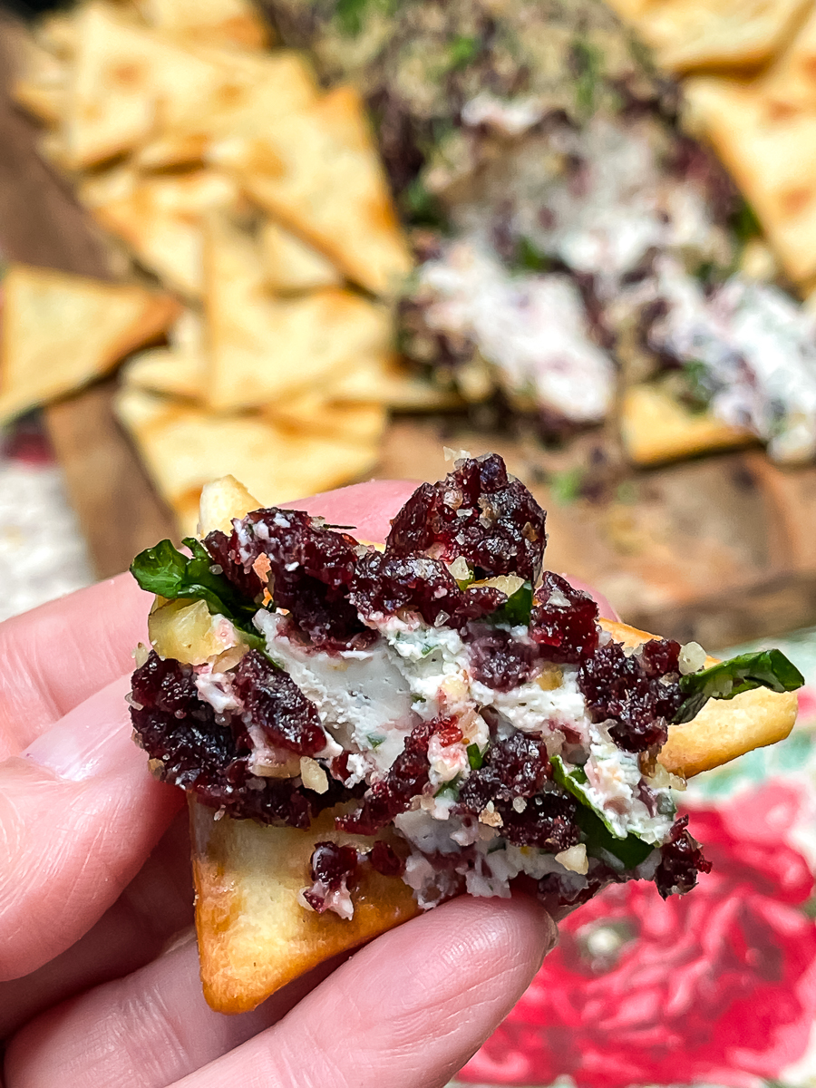 goat cheese on cracker