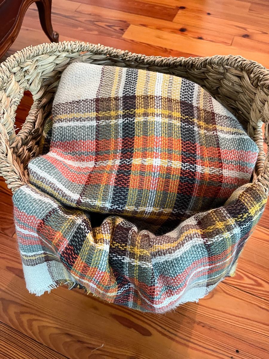 blanket scarf over basket