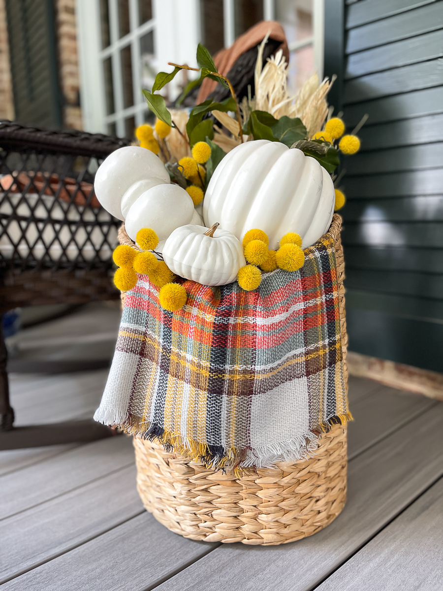pumpkin and floral basket with scarf