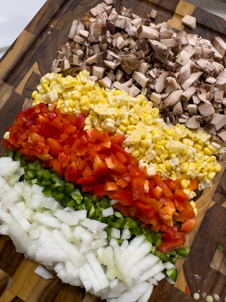 cutting board with veggies