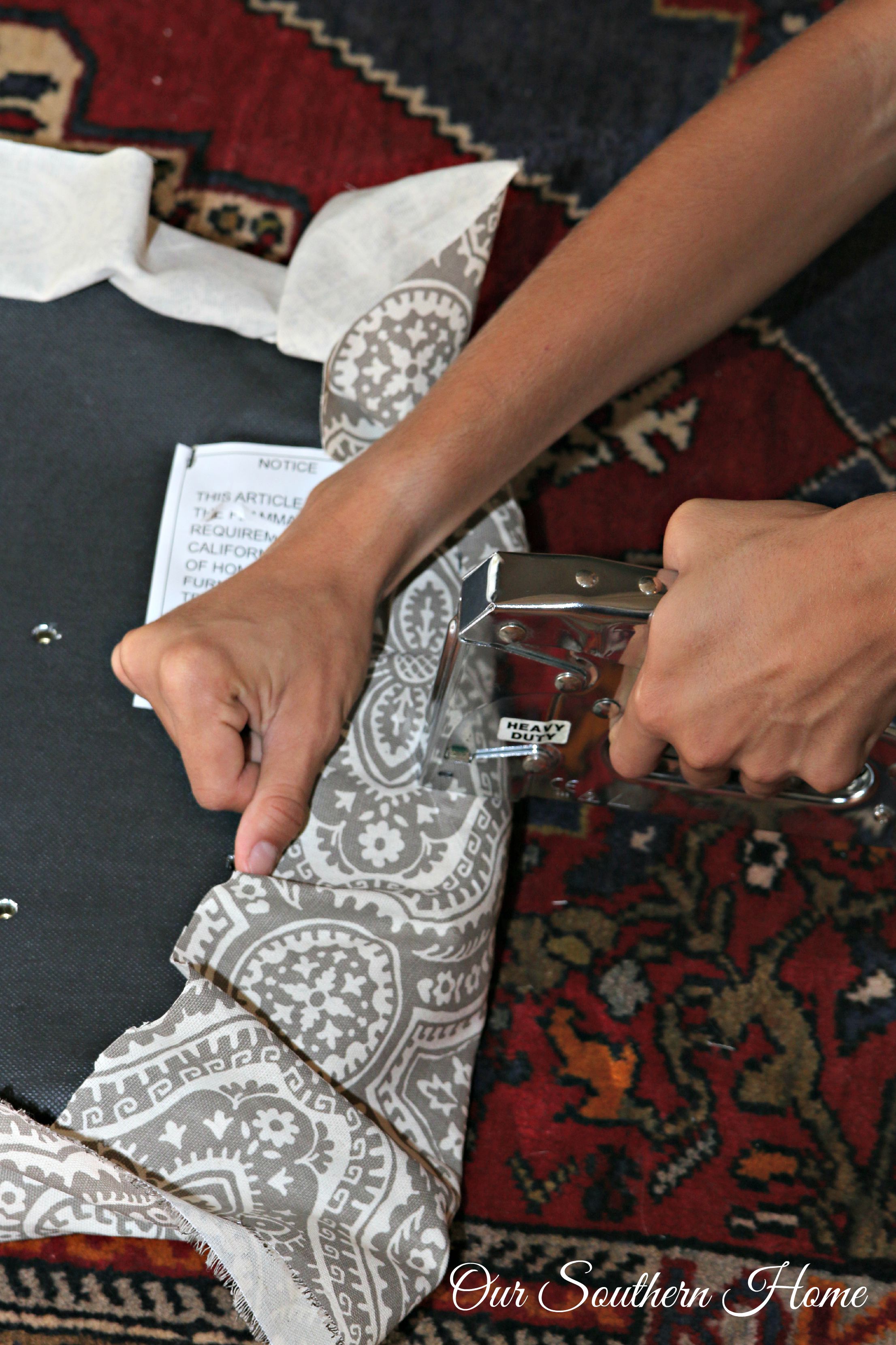 stapling fabric to a chair