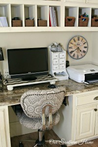Office chair hack tutorial with simple upholstery make the workspace more comfortable and stylish by Our Southern Home for a farmhouse look.