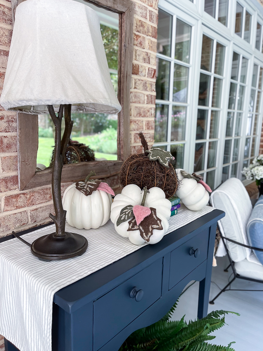 pumpkins with felted leaves