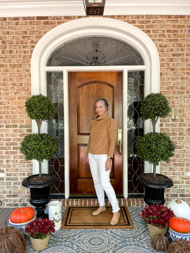 woman on fall porch