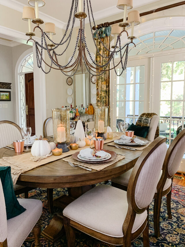 dining room decorated for fall