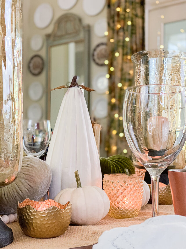fall dining room with pumpkins