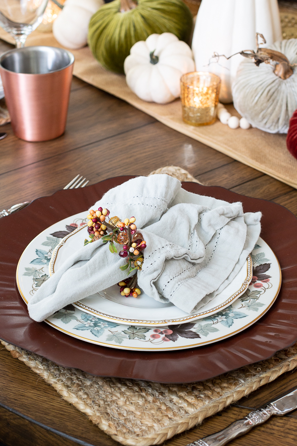 place setting of china at a fall table