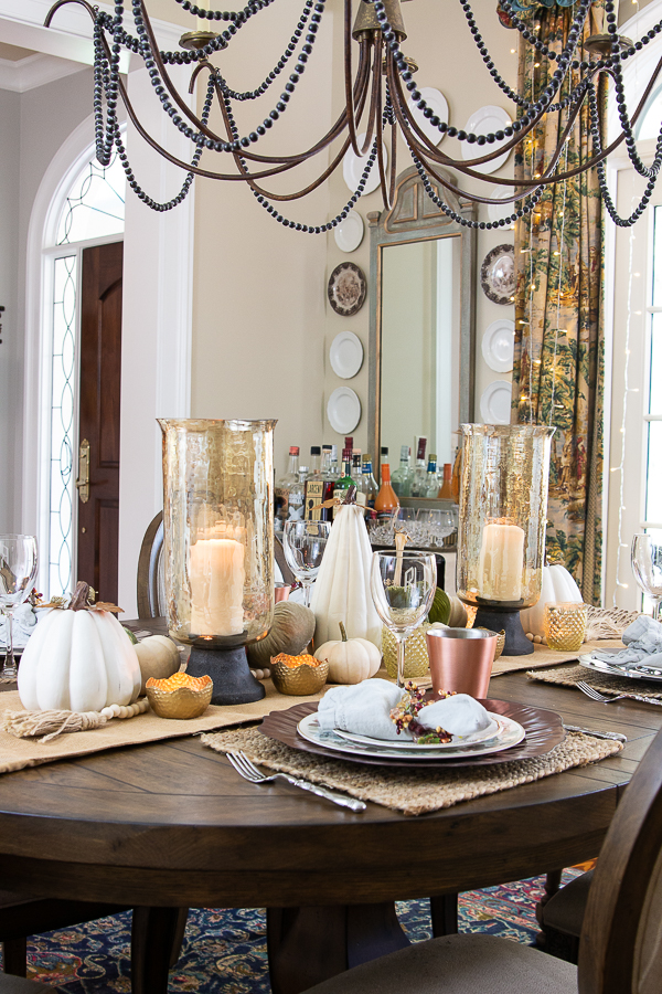 dining room decorated for fall