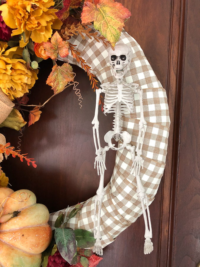 fall wreath with skeleton