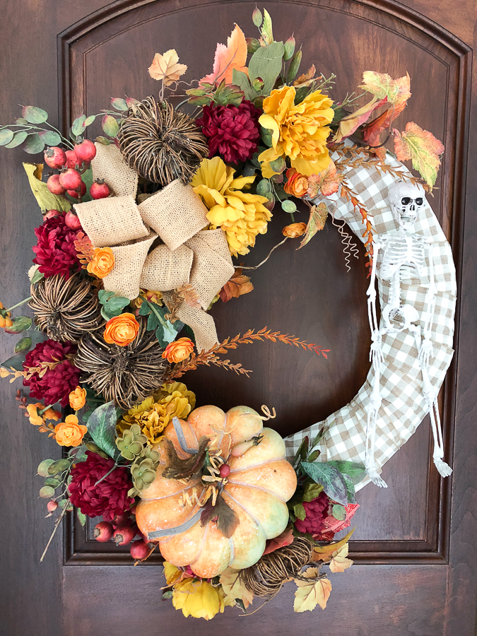 fall wreath with skeleton