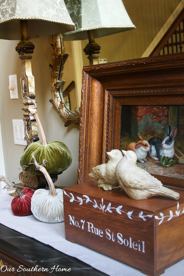 Fall home tour full of ideas for your porch and vignettes within you house via Our Southern Home 