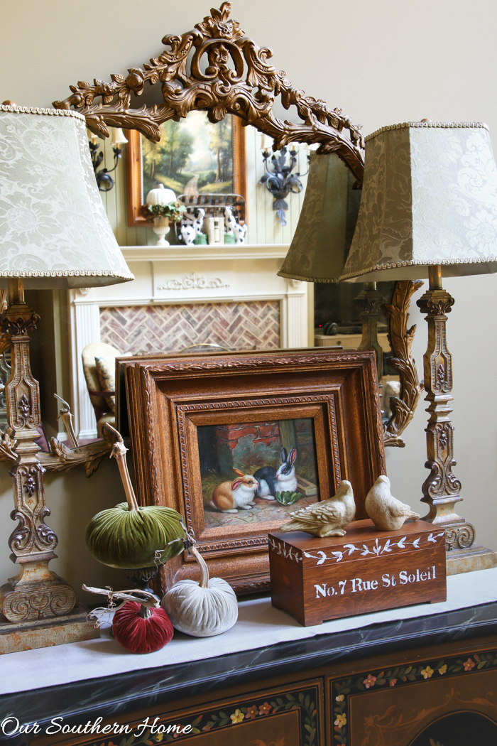 Fall home tour full of ideas for your porch and vignettes within you house via Our Southern Home 