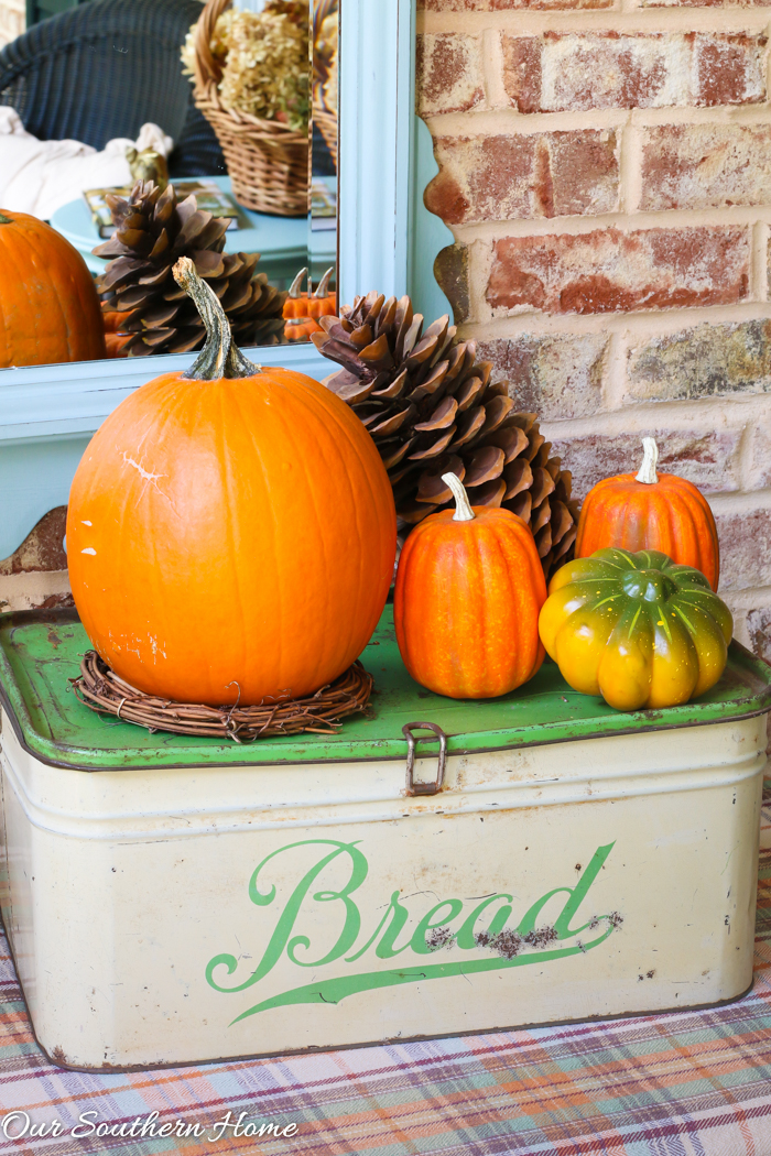 Fall home tour full of ideas for your porch and vignettes within you house via Our Southern Home #haintblue #byteblue