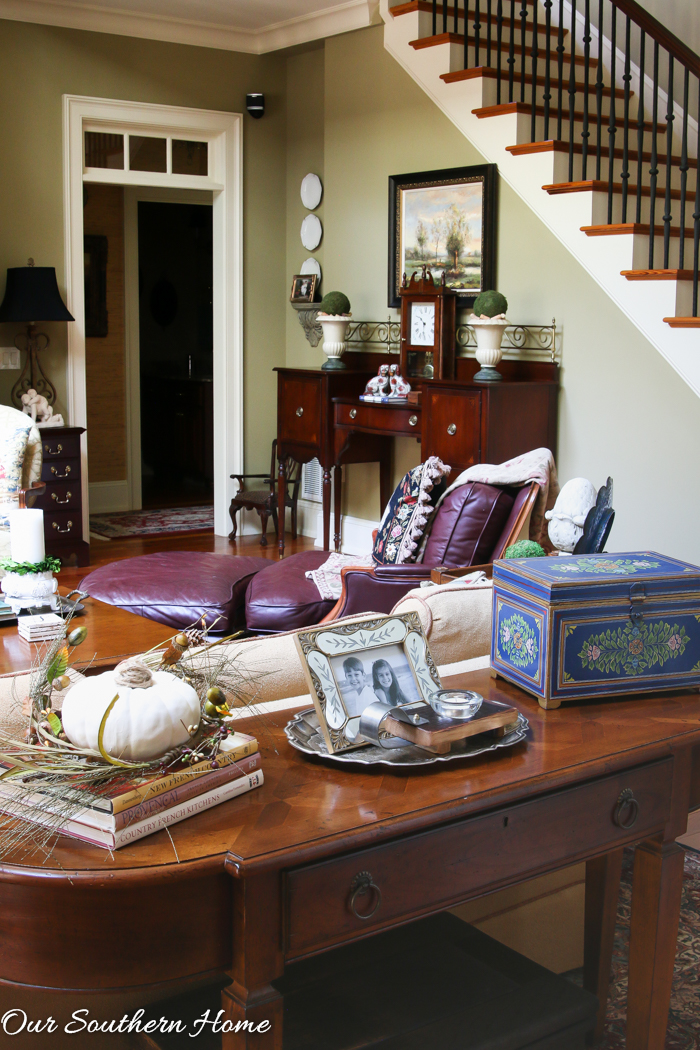 Fall home tour full of ideas for your porch and vignettes within you house via Our Southern Home 