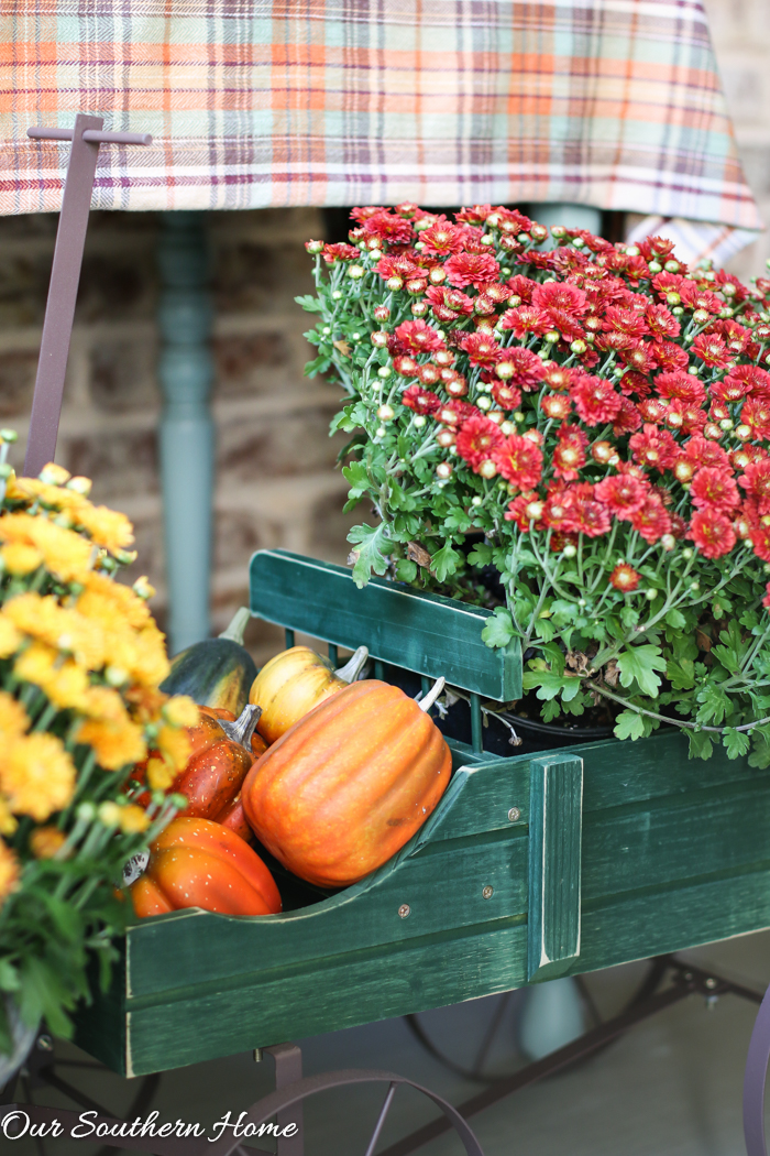 Fall home tour full of ideas for your porch and vignettes within you house via Our Southern Home #haintblue #byteblue