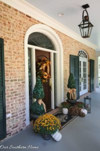 Fall home tour full of ideas for your porch and vignettes within you house via Our Southern Home #haintblue #byteblue