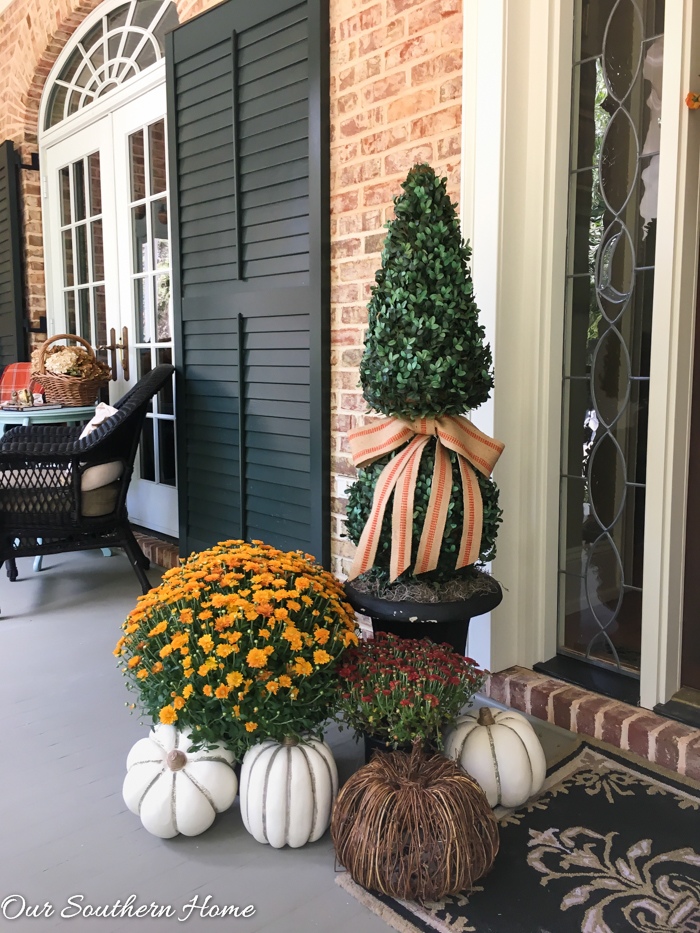 Fall home tour full of ideas for your porch and vignettes within you house via Our Southern Home