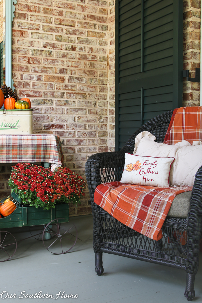 Fall home tour full of ideas for your porch and vignettes within you house via Our Southern Home #haintblue #byteblue