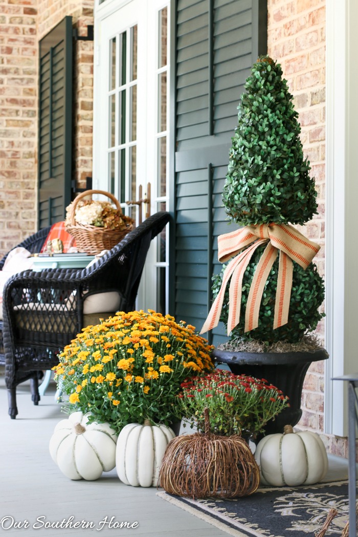 Fall home tour full of ideas for your porch and vignettes within you house via Our Southern Home