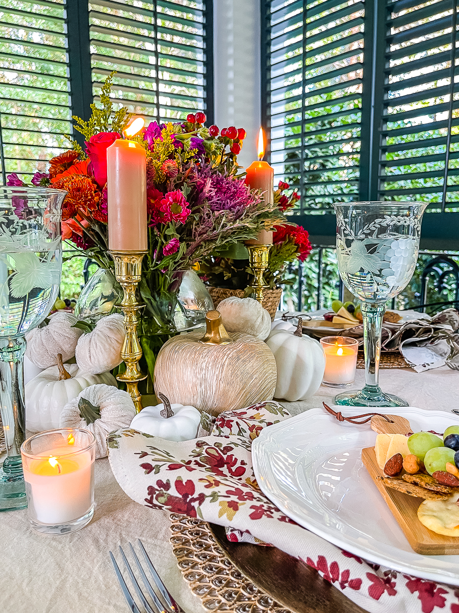 Lovely Fall Tablescape with Pumpkins, Mums, and Grocery Store Flowers