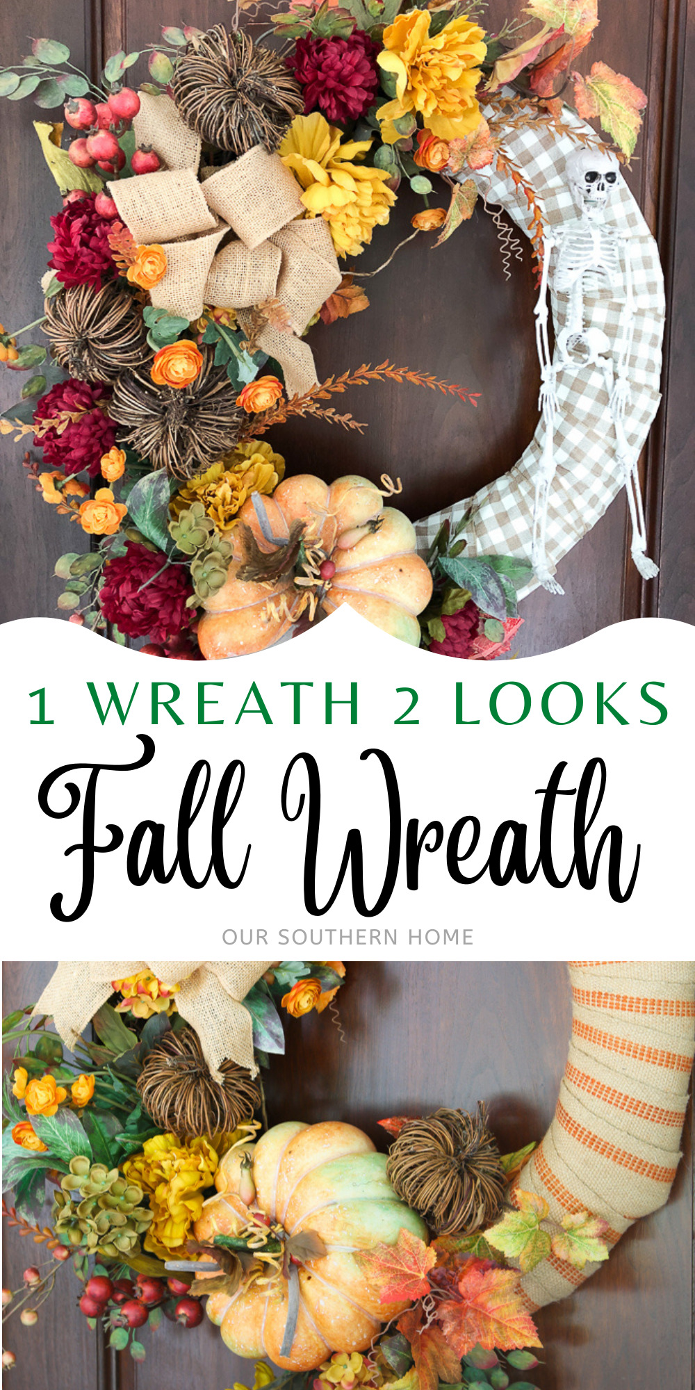 fall wreath with a skeleton