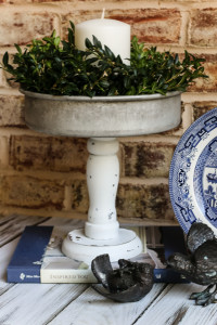 Farmhouse candle holder made with thrift store items by our southern home