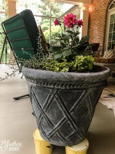 DIY faux aged concrete painted pot makeover! Save money and refresh what you have with paint!