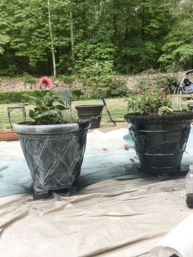 DIY Faux Aged Concrete Planters Our Southern Home
