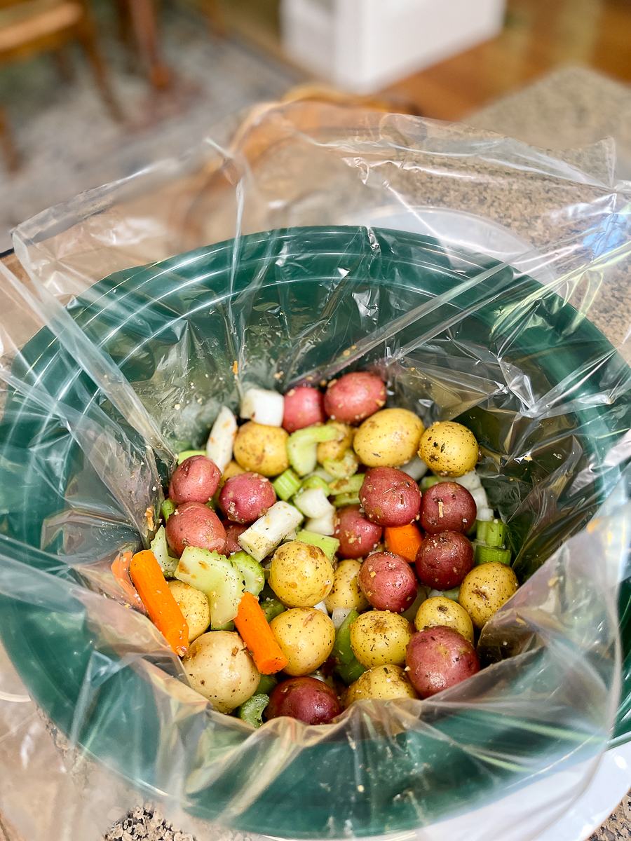slow cooker with veggies