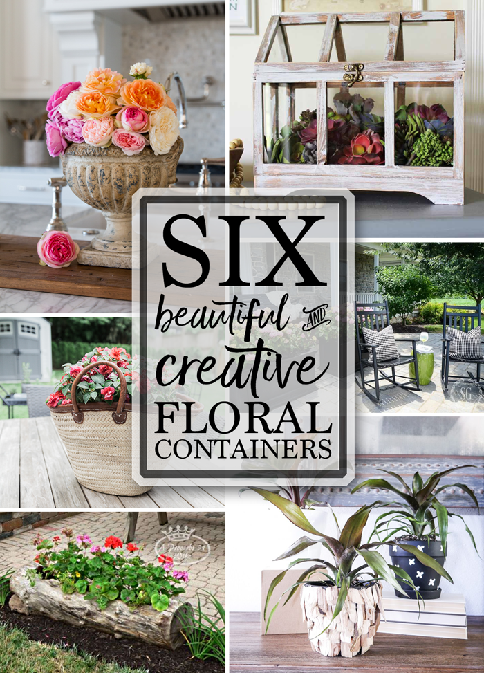 Six beautiful and creative floral containers are the features from Inspiration Monday link party. Join us each week for a chance to be featured!