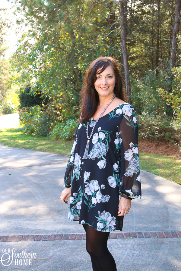 Florals are big for fall this year! They can be both romantic and edgy! #fallfashion #fashionover40 #over40style #falldresses